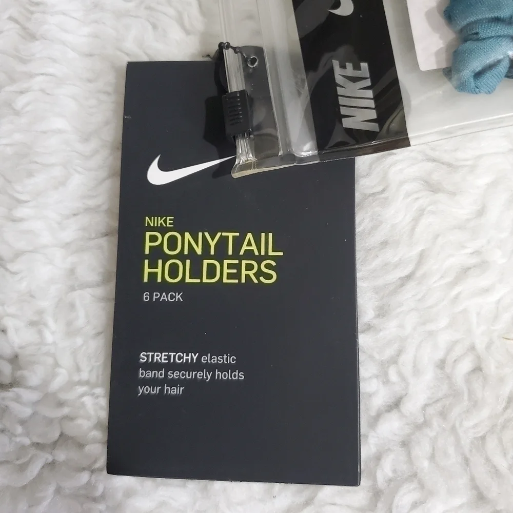 Nike Swoosh Silver Black Teal Tourquise Hair Ties Ponytail Holders 6 Pack NWT